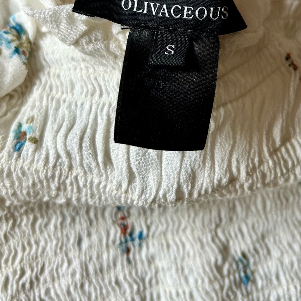 Olivaceous White Puff Sleeve Smocked Cropped Blouse - Picture 6 of 6